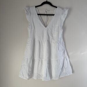 Abercrombie & Fitch 100% Cotton White Ruffle Sleeve Tiered Babydoll Dress Sz Med